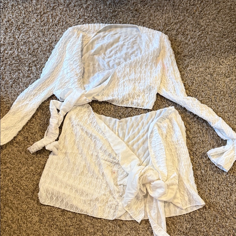 White Textured Wrap Top